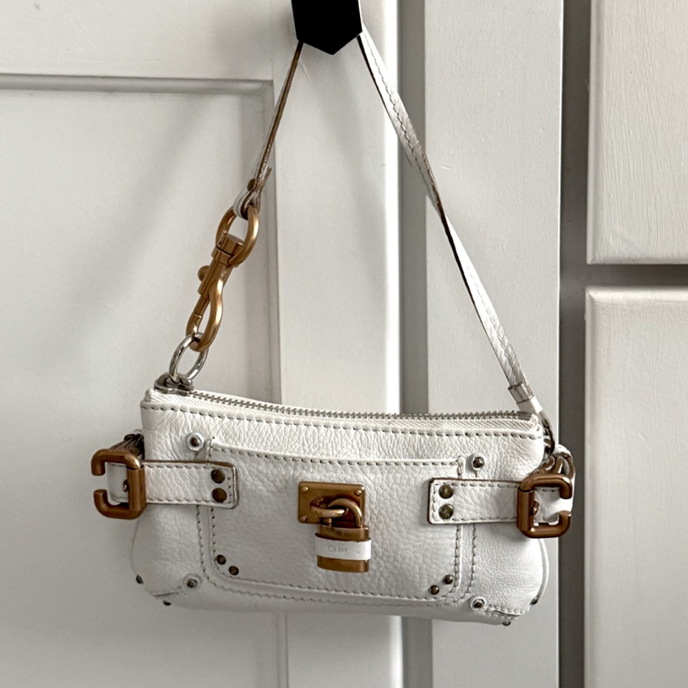 Chloe White and Gold Leather Pouchette Purse